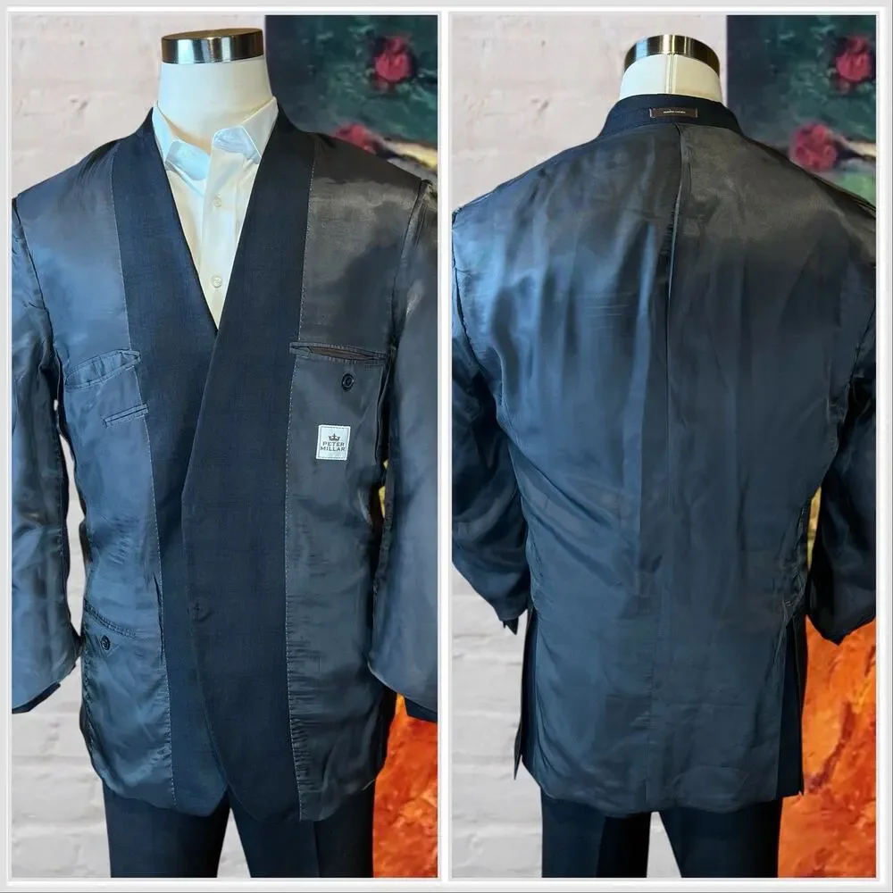 Peter Millar Canada 42R 38x30 Gray Royal Blue Plaid Quality Suit